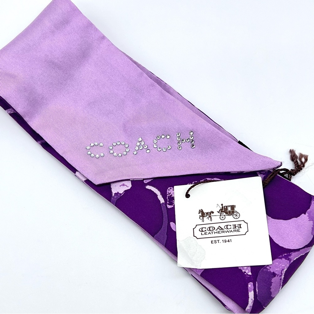 Coach Purple Signature Bag Scarf + Unbranded Crystal High Heel Bag Charm Set NEW - Picture 6 of 16